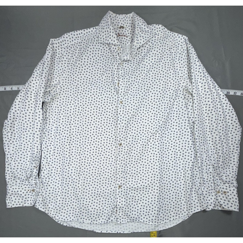 Stenströms Dress Shirt Mens XL White Floral Pattern Cotton Long Sleeve Woven